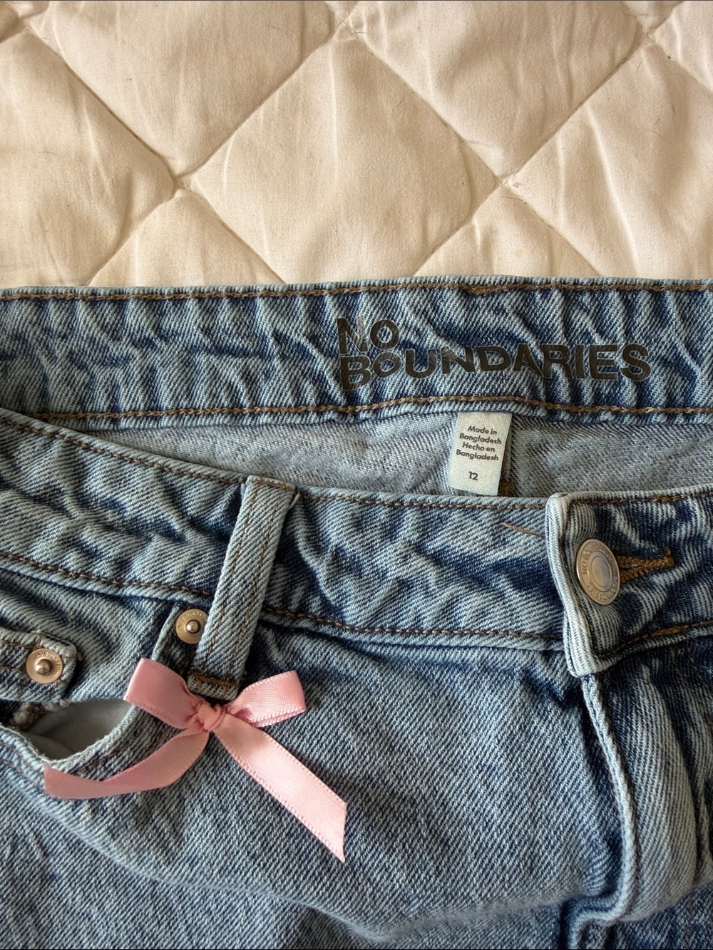 No Boundaries Light Blue Boyfriend Jeans with Pink Bow Accent